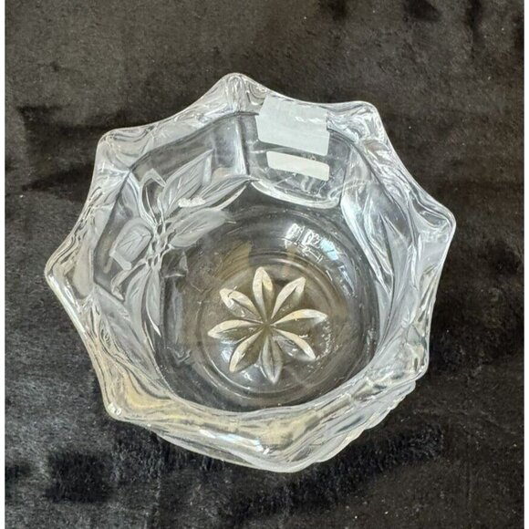 NEW 1990s Mikasa Festive Poinsettia Votive Candleholder Crystal Cut Glass - Picture 8 of 13